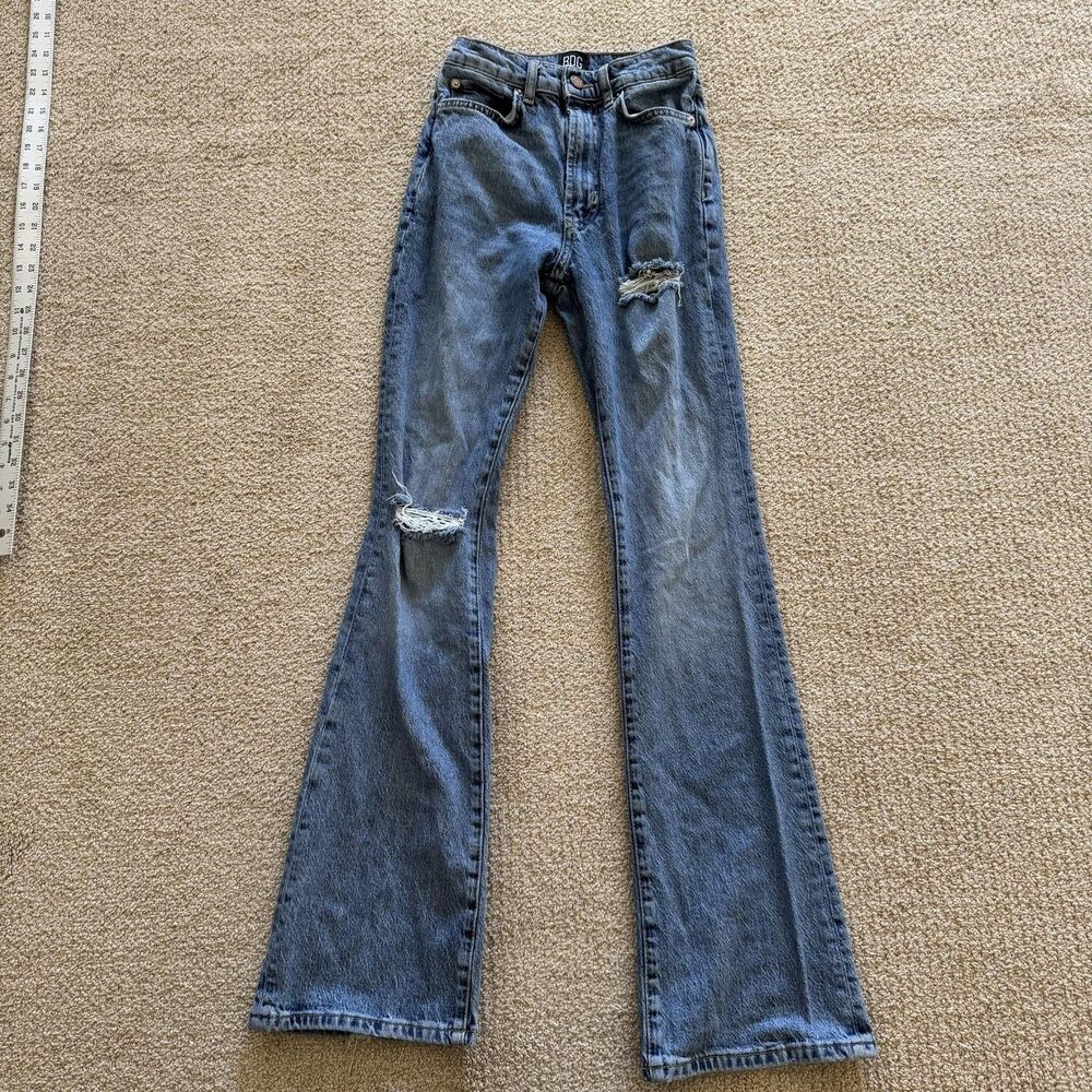 BDG Stretch High Rise Flare Jeans Womens 24 Blue Med Wash Distressed 24x32.5